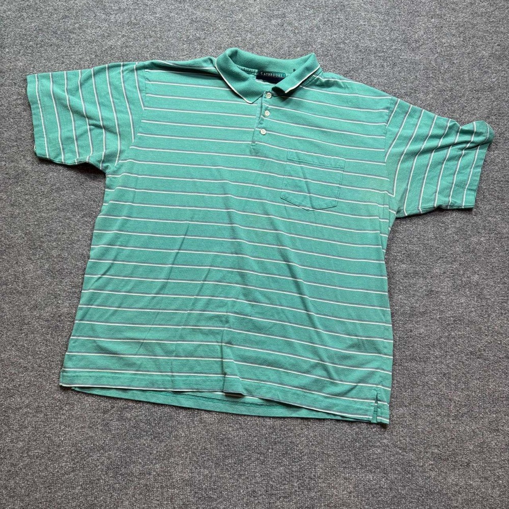 Claybrooke Polo Shirt Mens XXL Green White Striped Short Sleeve Casual Golf